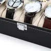 Window Black Leather Watch Box Case Professional Holder Organizer For Clock Watches Jewelry Boxes Travel Display Gift 220624