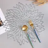 6PCS 4PCS PVC Placemats Silver Gold Metallic for Dining Table Hollow Coasters Pads Bowl Mats Vinyl Leaf Decor 220610