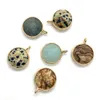 Abalorios de piedra Natural con bordes dorados de 15x19mm, colgante de cristal de cuarzo rosa verde para pendientes, collar, fabricación de joyas al por mayor