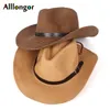 Berets Western Cowboy Hats Мужчины 2022 Летнее широкое соломенное солнцезащитное солнцезащитное солнцезащитное солнце