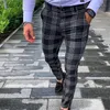 Men Vintage Plaid Suit Pants Formal Dress Business Casual Slim Fit Wedding Party Classic Check Trousers