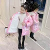 3 Colors Cute Bear Girls Coat Winter Warm Jackets For Girls Hooded Parka Long Waterproof Outerwear Children Clothes 2-8Y J220718