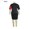 Plus Size Dresses Perl For Women Clothing Sexy Summer Outfit Letter Patchwork Skirt Fashion Short Sleeve Stitching Mini DressPlus