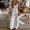 Casual Dresses Spring Summer Women V-Neck Band Tryckt Sexig Strand Lång Maxi Klänning Split Ärmlös Vintage Kläder Oversized Holiday Vesti