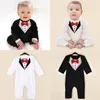 Kläder sätter baby pojke mode långärmad jumpsuits v krage mönster bowknot rompers sweet and jumpsuit playsuits för 0-24 månad babyclothi