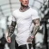 Marca fitness masculino de algodão camiseta curta oblíqua v ginásio de pescoço roupas camisetas de musculação masculina machos slim tees apertados 220504