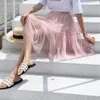 2022 Summer Autumn Female Half Gauze Skirt Fluffy Bottomed Mesh Pleated Skirt A Line Shaped High Waist Thin Ruffle Skirts