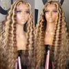 Lace Wigs 360 Ombre Blonde Hoogtepunt Diepe Golf Frontale Pruik Gekleurd Bruin Krullend 13x4 Front Menselijk Haar Volledige preplucked Voor Vrouwen Kend22