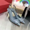 2023 the New Heels Summer One-button Shallow Sandal for Women with Pointy Leather Patent Nude High Heel