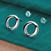925 Sterling Silver Round O Studörhänge för kvinna Fashion Charm Wedding Engagement Party Jewelry