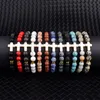 Mode Jezus Cross Charme STRANDS SCHRAAGBELEIDEN MANNEN NATUUR LAVA STROEN 8MM WITTE kralen armbanden Gebed Reiki Bangles voor vrouwelijke yoga sieraden