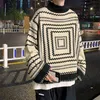 Erkek Mock Boyun Sweaters Tasarımı Harajuku High Street Uzun Kollu Gevşek Kazak S-3XL BF Örme Sokak Giyim Vintage Striped Jumper L220801