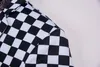 Mężczyzny Czarno -Biała Print Plaid 2 sztuki Mody Wedding Masher Checkerboard Scena Piosenkarz gospodarz Tancerz Slim Fit Costume Part2985