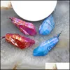 Kolye Kolye kolyeler kolye takılar 1 adet doğal kaba kristal ağ titanyum kırmızı/mavi tel sarılmış çeyrek dkz