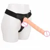 Длинный реалистичный фаллоимитатор Strapon жгут трусики лесбийский ремешок на всасывающем чаше мягкий пенис без бретелек для женщин сексуальные игрушки