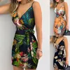 Sukienki swobodne letnie kobiety moda vintage kwiat mini sukienka 2022 Paski bez pleców żeńskie bodycon lun