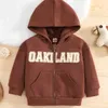 Bebek mektubu grafik zip up termal çizgili hoodie o o