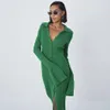 Basic Casual Dresses Shell Sleeve Ribbed Buttons Down Maxi Dress Women Fashion Long Sleeve Button v Neck Sweater Female Autumn Winter 2022 Party Vestidoscasua AQ72