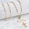 Kedjor kvinnor gyllene rostfritt stål katolska radbandet halsband ovala pärlor korsa rosarieschains gudl22