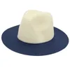 Printemps été deux tons Patchwork chapeau de paille décontracté Panama Jazz chapeau haut de forme femmes hommes large bord Protection solaire casquette de plage livraison directe