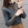 Sexy Lace Collar Patchwork Women Pullover Sweater Autumn Half Turtleneck Long Sleeve Knitted Top Lady Drill Bottoming Jumper 201222