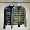 Euope Men Stand Collar Down Coat wool knitting splicing Design Jacket Thin Slim Parkas Green Black Color Size M-XL