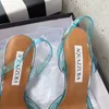 Aquazzura 2023最高品質のデザイナーヒールレディースサンダルレッドボトムスクリスタバックルパーティーウェディングドレスシューズヒールセクシーバックストラップ100％レザーソールサンダルジ