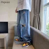 Ripped Holes Jeans Men Summer Baggy Oversized S-3XL Mopping Denim Wide Leg Trousers Casual Retro Hip Hop Korean Fashion Bottoms G0104