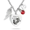 Collier pendentif en forme de cœur en acier inoxydable, avec ailes d'ange et pierre de naissance, bijoux souvenir pour cendres d'animaux humains