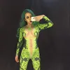 Stage Wear Femmes Halloween 3D Imprimé Serpent Vert Pour Costume DJ Chanteurs Combinaison Bling Body Célébrer Performance VêtementsStage StageSt