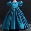 Prenses Çiçek Kız Elbise Mavi Küçük Kızlar Pageant Elbiseler Dantel Aplike Prenses Çocuk Gelinlikler Çiçek Uzun Ucuz Kız Elbise