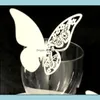 Party Decoration Event Supplies Festive Home Garden 50Pcs/Lot Hollow Butterfly Cup Card Wine Glass Laser Cut Paper Name Place Seats Cards