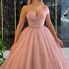 Sparkly Rose Gold Sequined One Shoulder Evening Dresses Luxury High Quality Prom Gown with Detachable Train Long Formal Party Gown