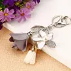 Keychains Cloth Rose Flower Keychain Crystal Tassel Car Key Chain Women Bag Charms For Keys Accessories Chiffon Tassels Rings A0747099839