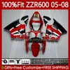 Cuerpo OEM 100% apto para KAWASAKI NINJA ZZR-600 600 CC 600CC 05-08 Carrocería 134No.21 ZZR 600 ZZR600 05 06 07 08 2005 2006 2007 2008 Kit de carenado de molde de inyección fábrica rojo negro