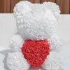 Ghirlande di fiori decorativi Regali di Natale 25/40cm Cuore di rosa artificiale Orsacchiotto fatto a mano di rose per le donne San Valentino Weddin