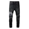 Jeans pour hommes AMR Hommes Pantalons Mode High Street Noir Lettre multicolore Version imprimée Pantalon de moto Hip Hop Jean