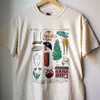 Verão tfolklore sete inspirado gráfico feminino camiseta cáqui solto algodão manga curta topos ins moda camisetas cx220331