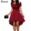 Elegancka czerwono -koronkowa sukienka Kobiety patchwork Slash Szyja Krótkie rękawe Sashes Tunik Sukienka Summer