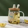 Kubki Śliczny szklany kubek 3D z bambusową pokrywką oporną na ciepło poranną mleczną kawę herbata filiżanka śniadaniowa na prezenty