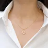 Kedjor Mikroinlagda Zircon Hollow Round Pendant Necklace For Women Copper Gold Plated Link Chain Fashion Jewelry Party Giftchains