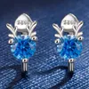 Clip-on & Screw Back Silver Color Blue Zircon Deer Shape Clip Earrings Jewelry For Women Wedding JewelryClip-on Odet22