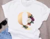 Пользовательские названия буквы Комбинация женских топов высококачественная печатная футболка Flower Font A B D E F G Короткий рукав