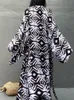 Casual Printed Long Sleeve Self Belted Kimono Dress Plus Size Women Casual Elastic Waist Long Loose Slit Beach Dress Q1340 220510