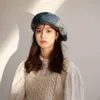 Bérets Denim casquette femme pour femme rétro imprimé nuage bleu grand chapeau accessoires d'hiver solide plat Kpop feutre fille béret BLM011Berets Oliv2