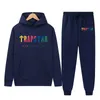 Autunno/Inverno Marca TRAPSTAR Tuta da uomo con cappuccio Set sportivi Moda Arcobaleno Peluche Ricamo Felpa in pile Pantaloni sportivi 220607