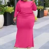 Robes de grande taille femmes vêtements bleu couleur unie à manches longues surdimensionné femme automne automne Streetwear élégant soirée tenue décontractée