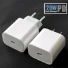 20W PD Snabbladdare för iPhone 13 12 XS Snabbladdning 20W Typ C USB Wall Adapter 5V 3A US EU UK Plug med detaljhandelslåda