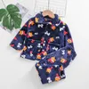 Kinder Jungen Mädchen Herbst Winter Warme Flanell Pyjama Sets Niedlichen Cartoon Revers Tops mit Hosen Baby Schlafen Kleidung Sets 220706