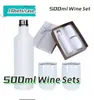 local warehouse sublimation Wine Gift Set blank Stainless Steel 17oz Wine Bottle with Two 12oz Wine Tumblers and plastic straw USA stock